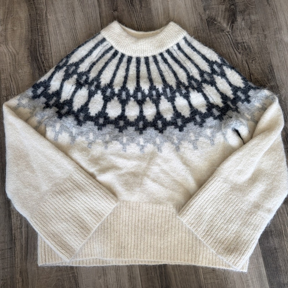 Banana Republic Sweater Womens S Cream Icelandic Fair Isle Knit Pullover Alpaca